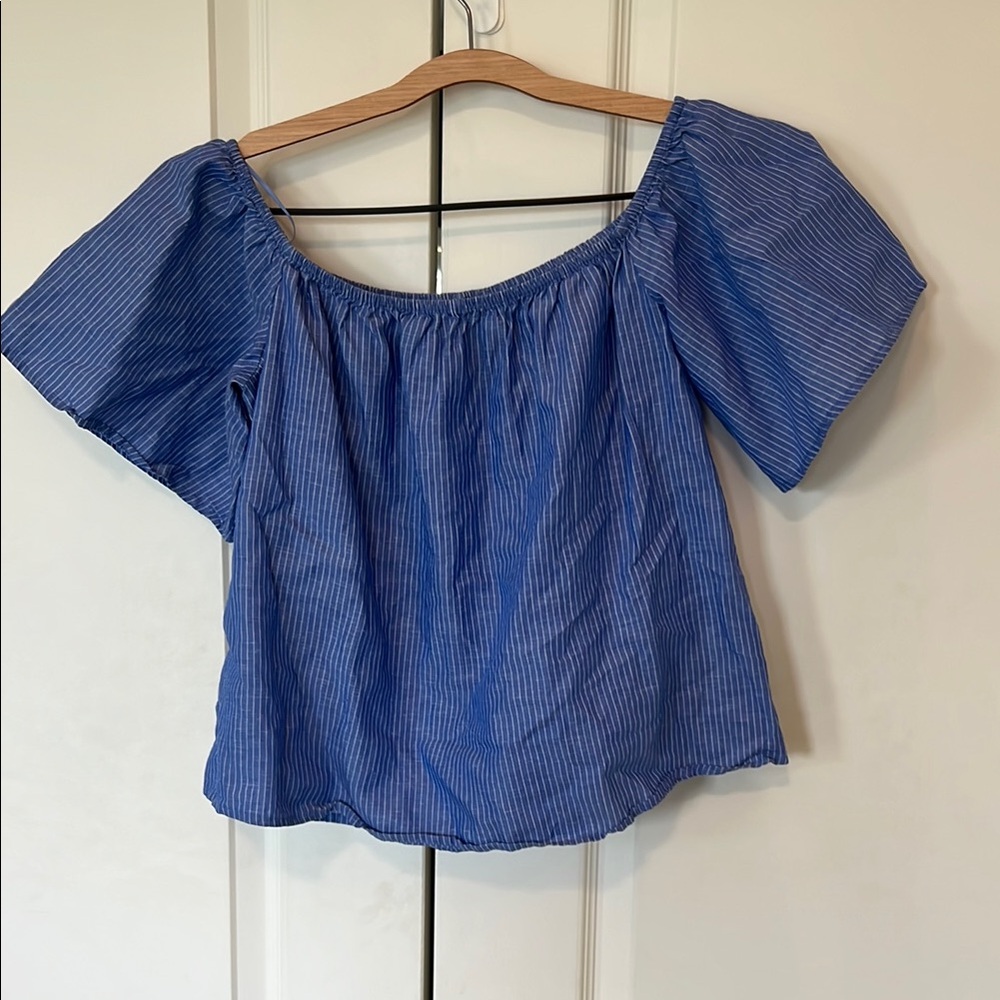 Express Blue Puff Sleeve Smocked Blouse